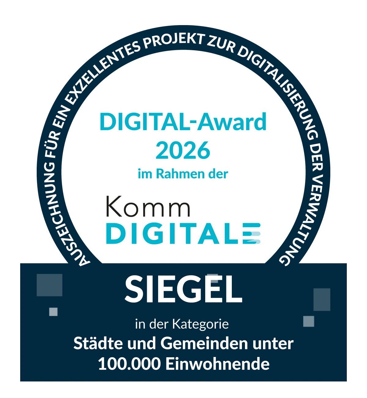 DIGITAL-Award 2026 der KommDIGITALE – Siegel für den KI-Telefonassistenten Charly in der Kategorie Städte und Gemeinden unter 100.000 Einwohnende